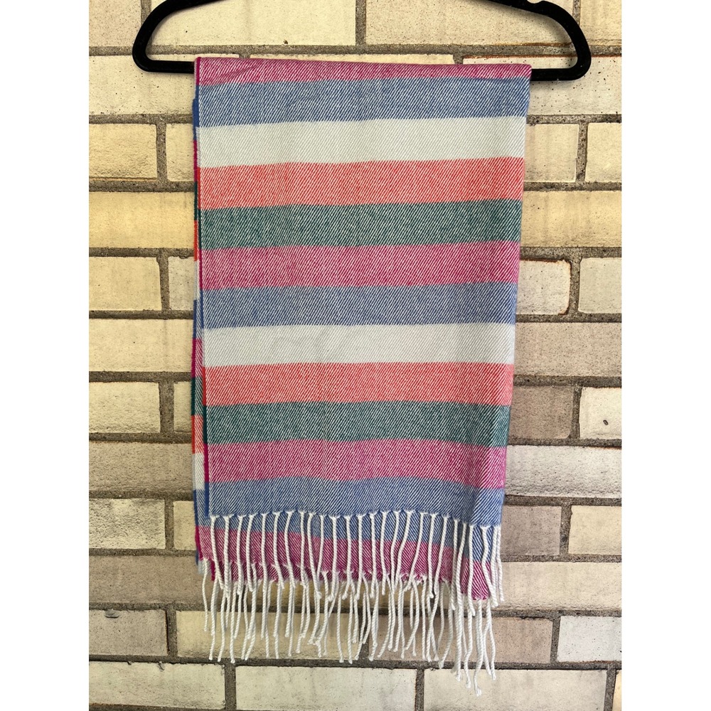 J.Crew Colorful Striped Scarf Pink Blue Green Fringe One Size Small Medium Large